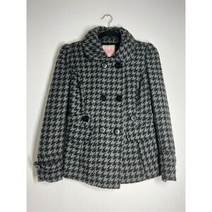 Pink Envelope Coat Jacket Juniors M Double Breast Hounds Tooth Black Gray